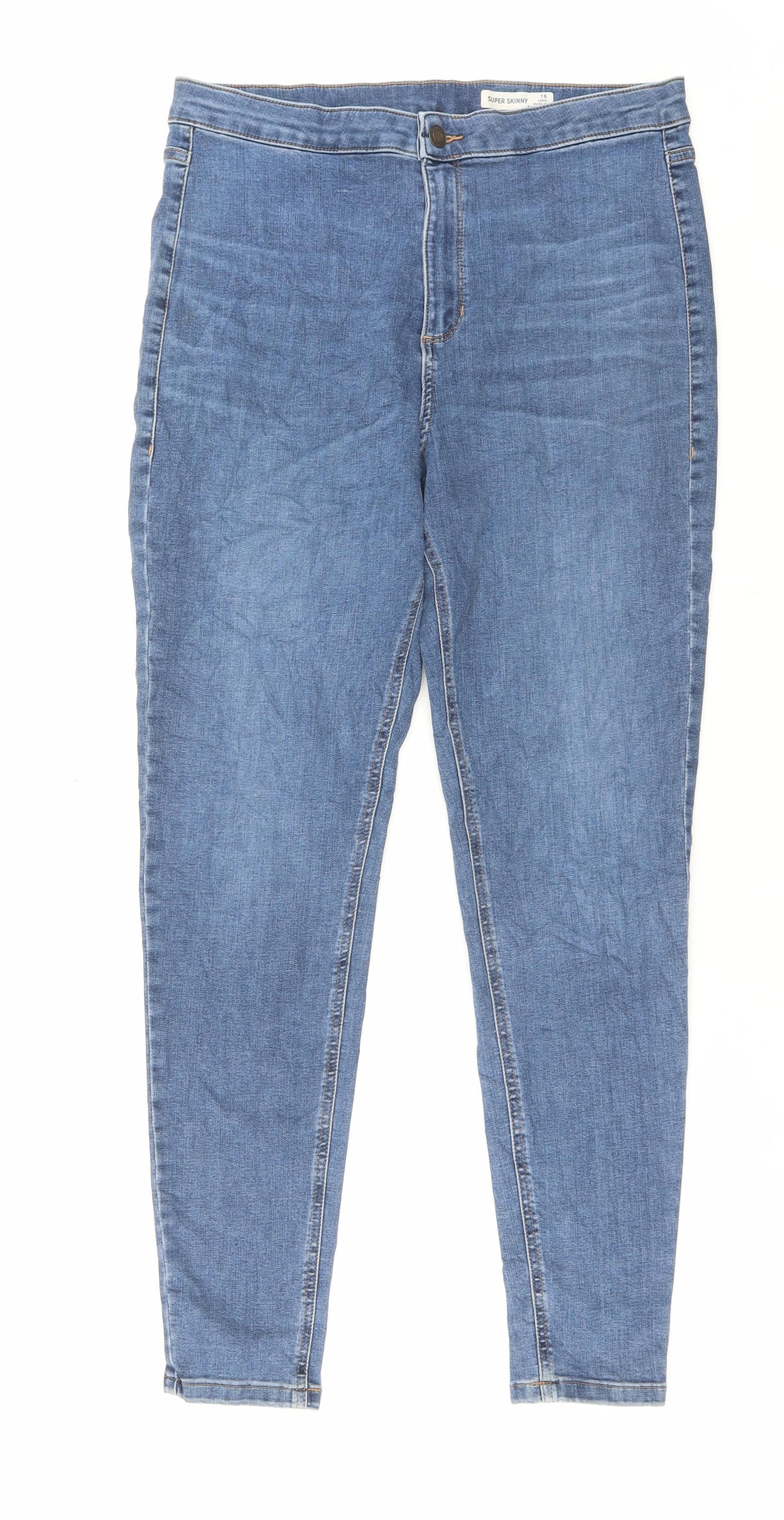 Marks and Spencer Womens Blue Cotton Skinny Jeans Size 16 L30 in Regular Button