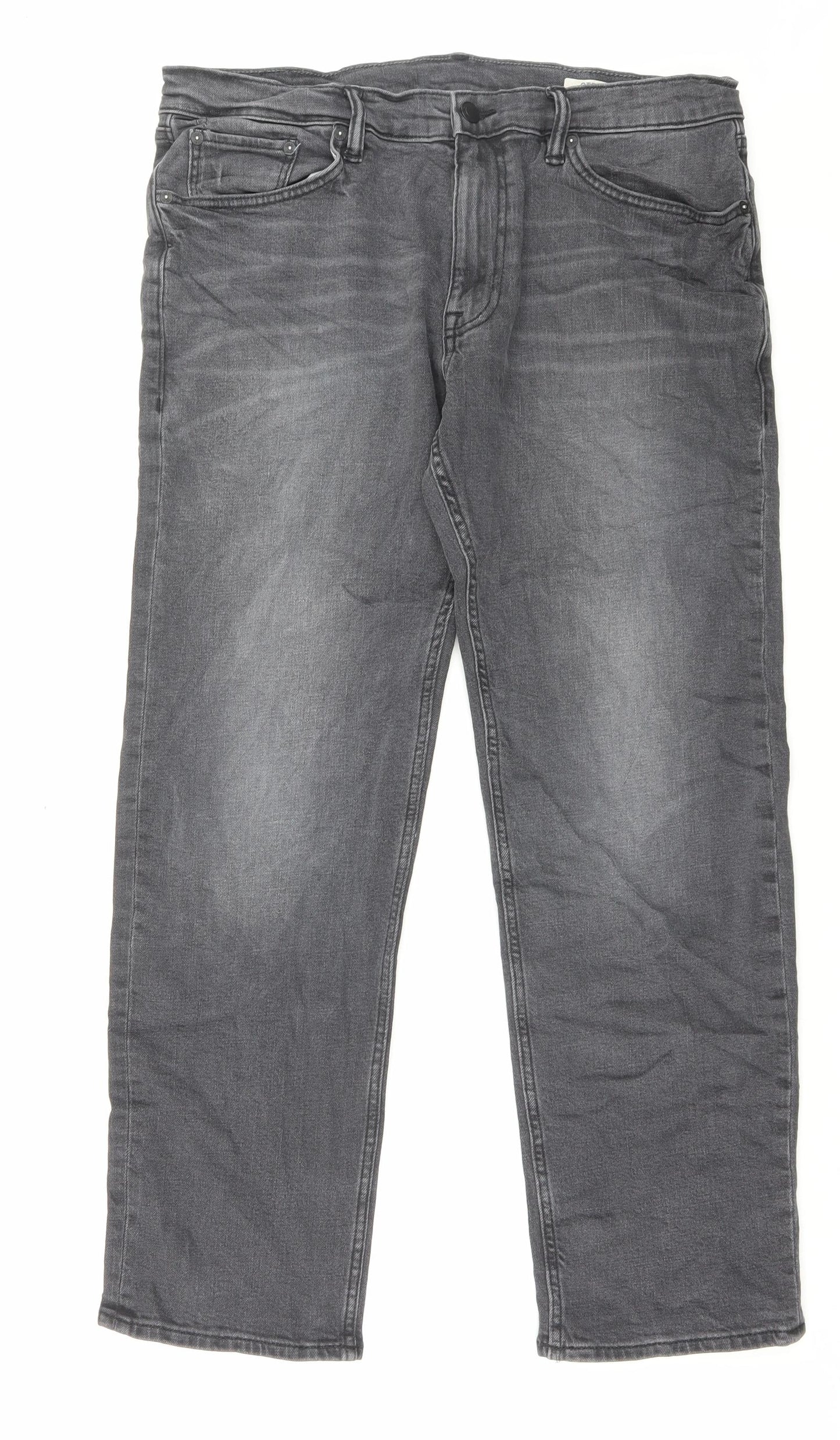 Marks and Spencer Mens Black Cotton Straight Jeans Size 34 in L29 in Regular Button - Short Leg