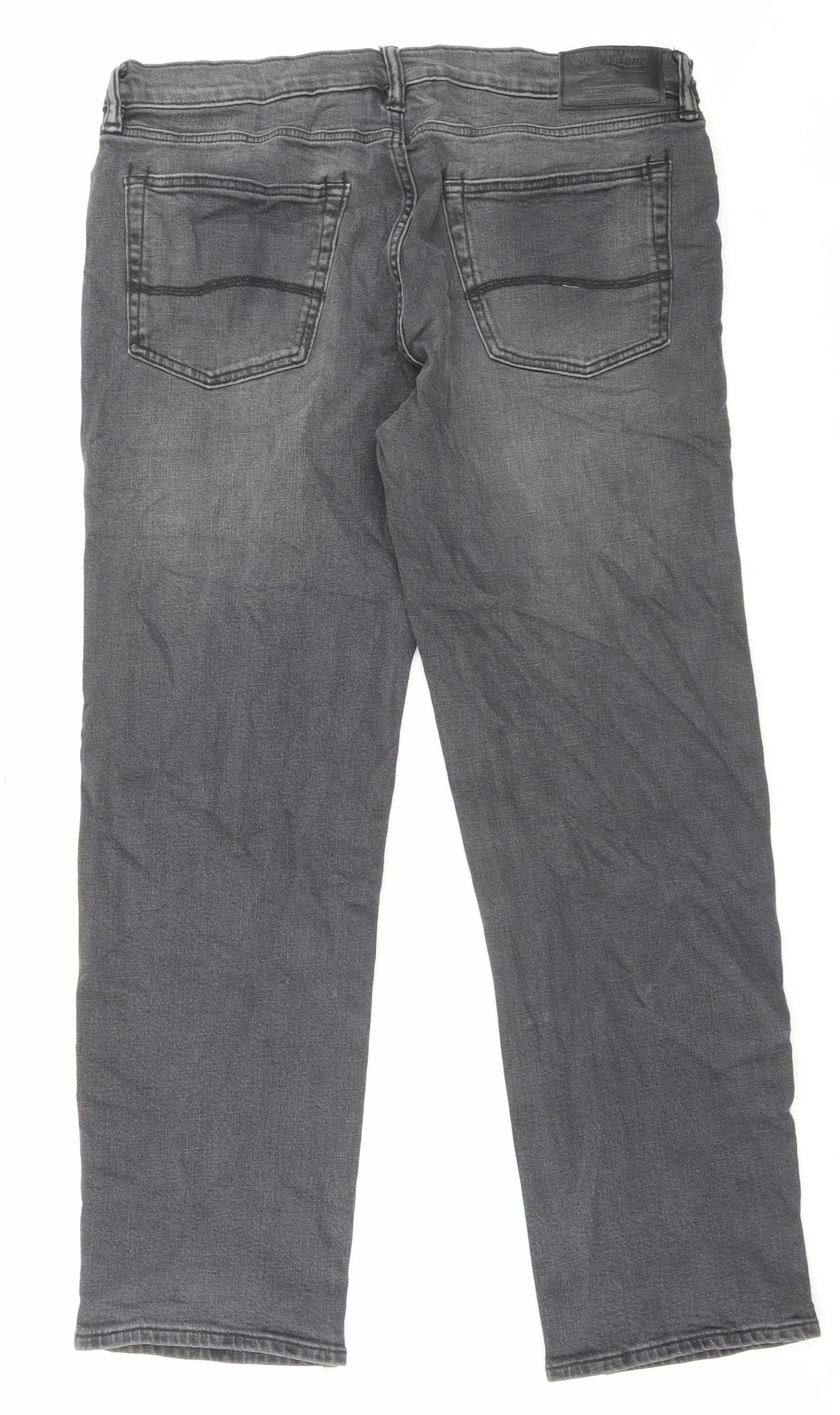 Marks and Spencer Mens Black Cotton Straight Jeans Size 34 in L29 in Regular Button - Short Leg