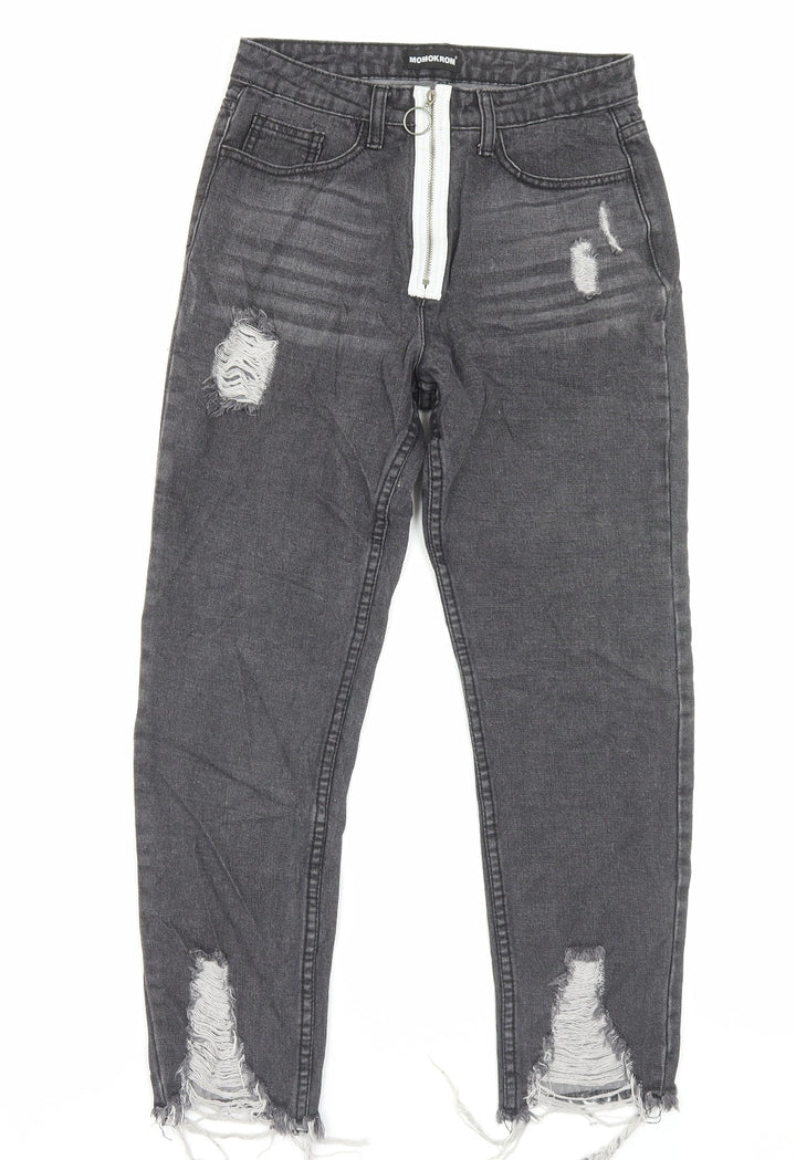 MOMOKROM Womens Grey Cotton Straight Jeans Size 6 L26 in Regular Zip