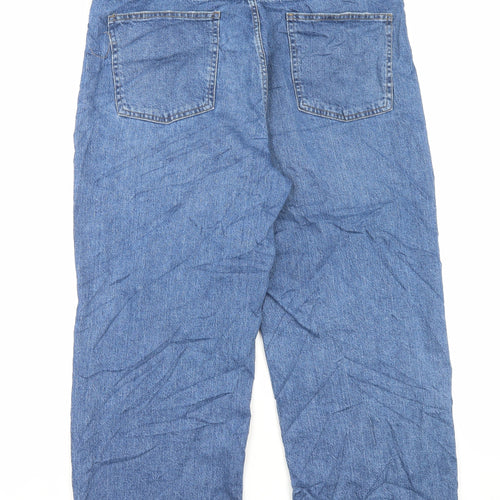 Marks and Spencer Womens Blue Cotton Wide-Leg Jeans Size 22 L25 in Regular Button - Cropped