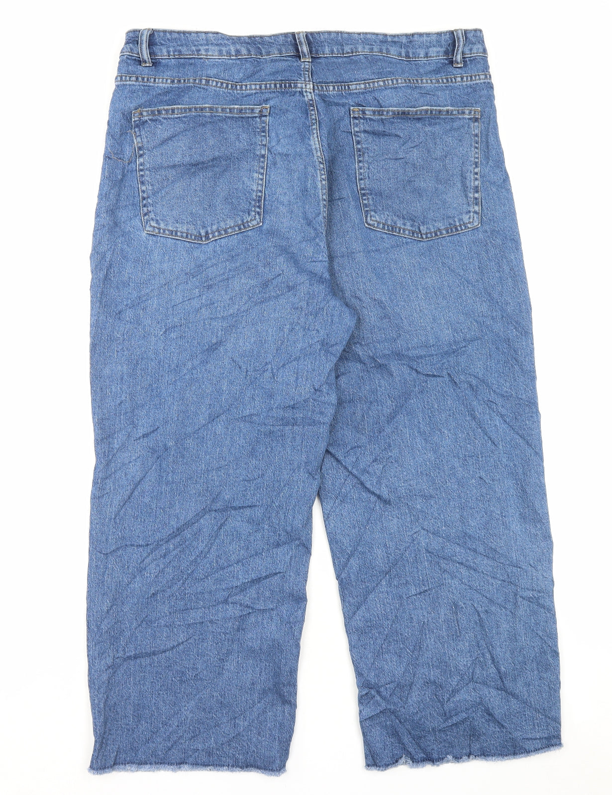 Marks and Spencer Womens Blue Cotton Wide-Leg Jeans Size 22 L25 in Regular Button - Cropped