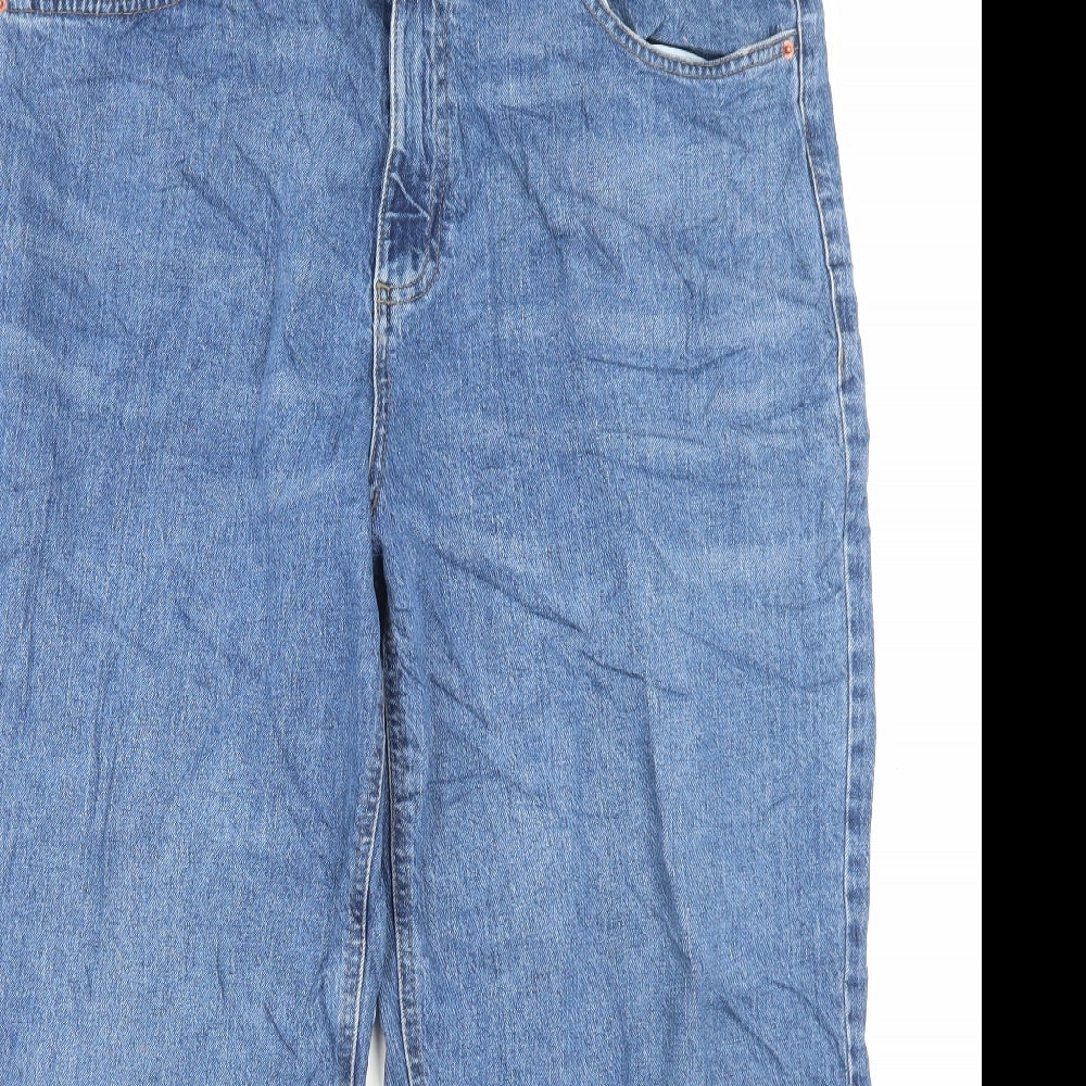 Marks and Spencer Womens Blue Cotton Wide-Leg Jeans Size 22 L25 in Regular Button - Cropped