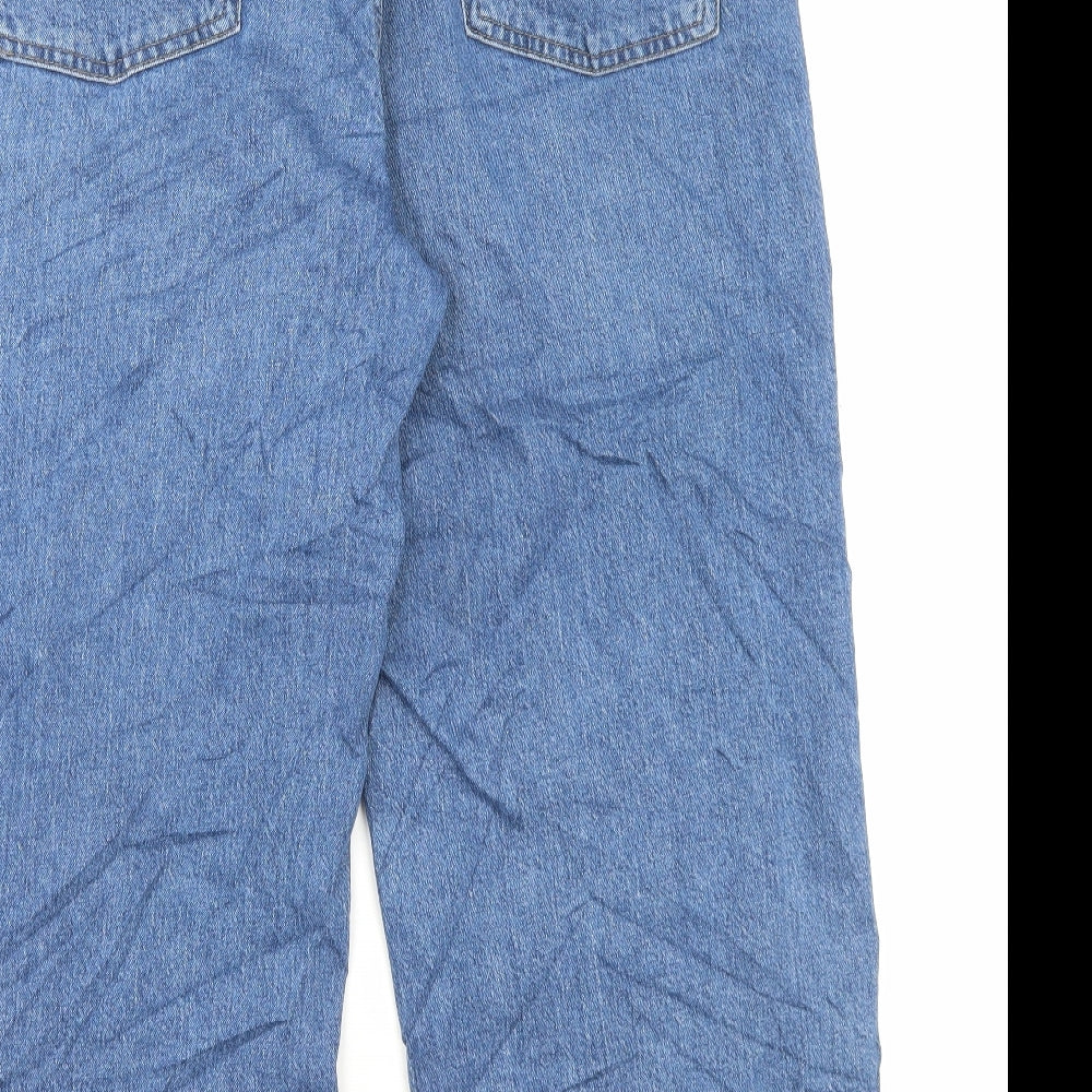 Marks and Spencer Womens Blue Cotton Wide-Leg Jeans Size 22 L25 in Regular Button - Cropped
