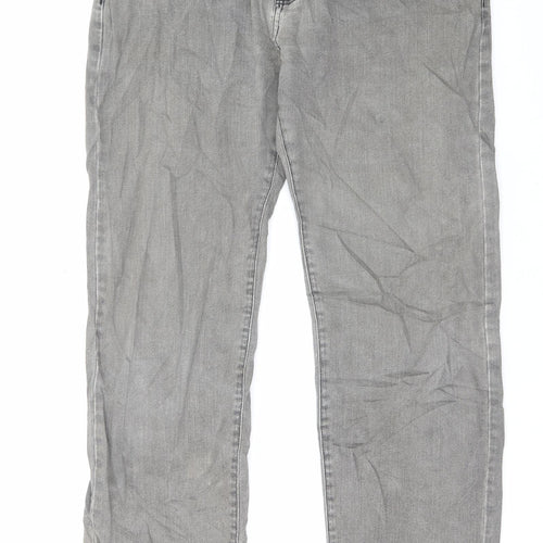 Marks and Spencer Mens Grey Cotton Straight Jeans Size 34 in L33 in Regular Button - Long Leg