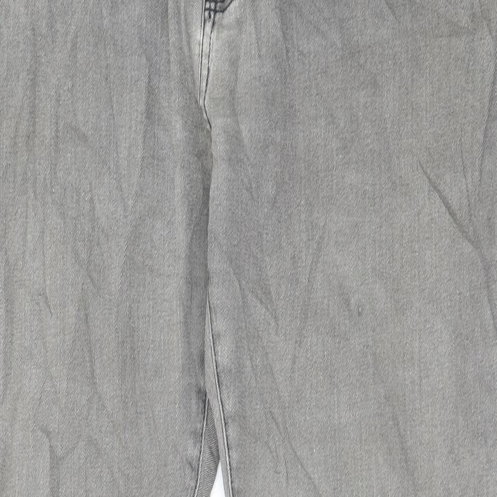 Marks and Spencer Mens Grey Cotton Straight Jeans Size 34 in L33 in Regular Button - Long Leg
