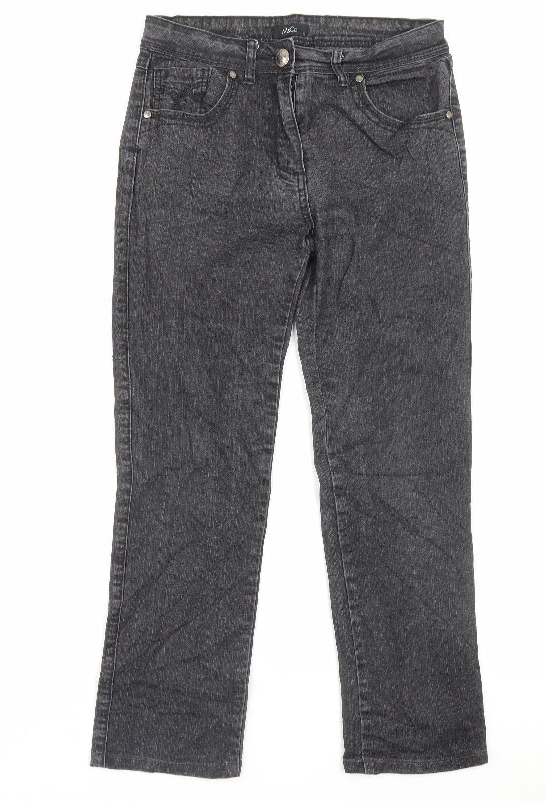 M&Co Womens Black Cotton Straight Jeans Size 10 L26 in Regular Button