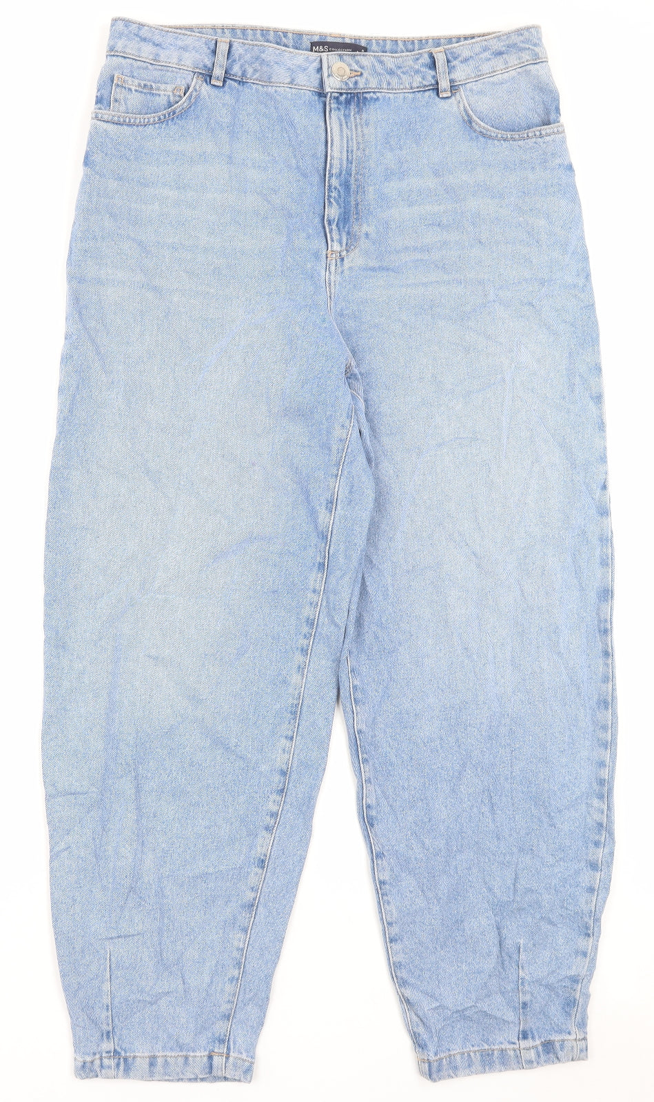 Marks and Spencer Womens Blue Cotton Mom Jeans Size 16 L29 in Regular Button