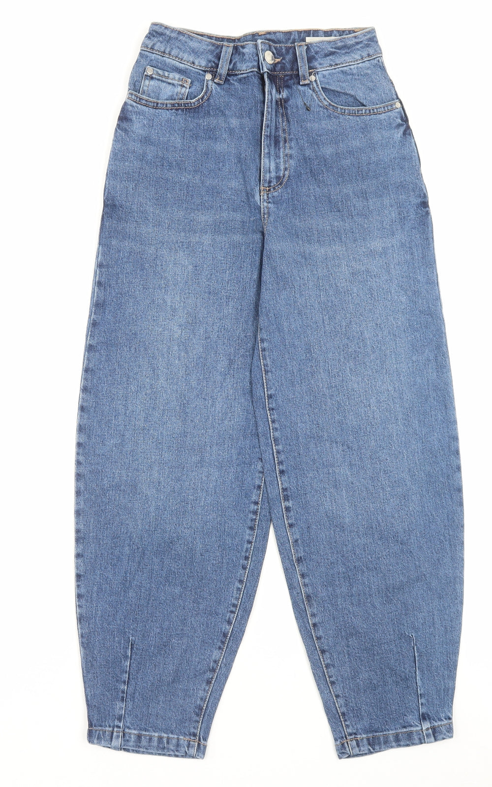 Marks and Spencer Womens Blue Cotton Mom Jeans Size 6 L25 in Slim Button