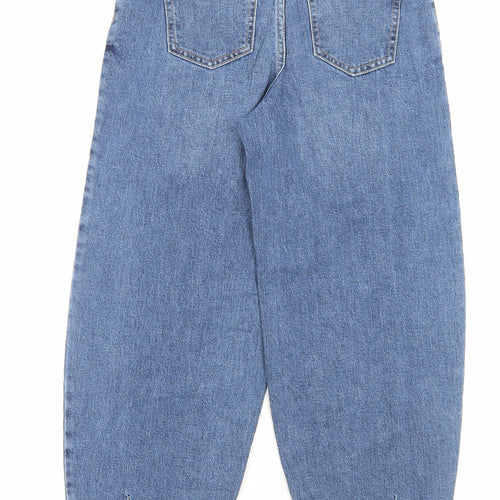 Marks and Spencer Womens Blue Cotton Mom Jeans Size 6 L25 in Slim Button