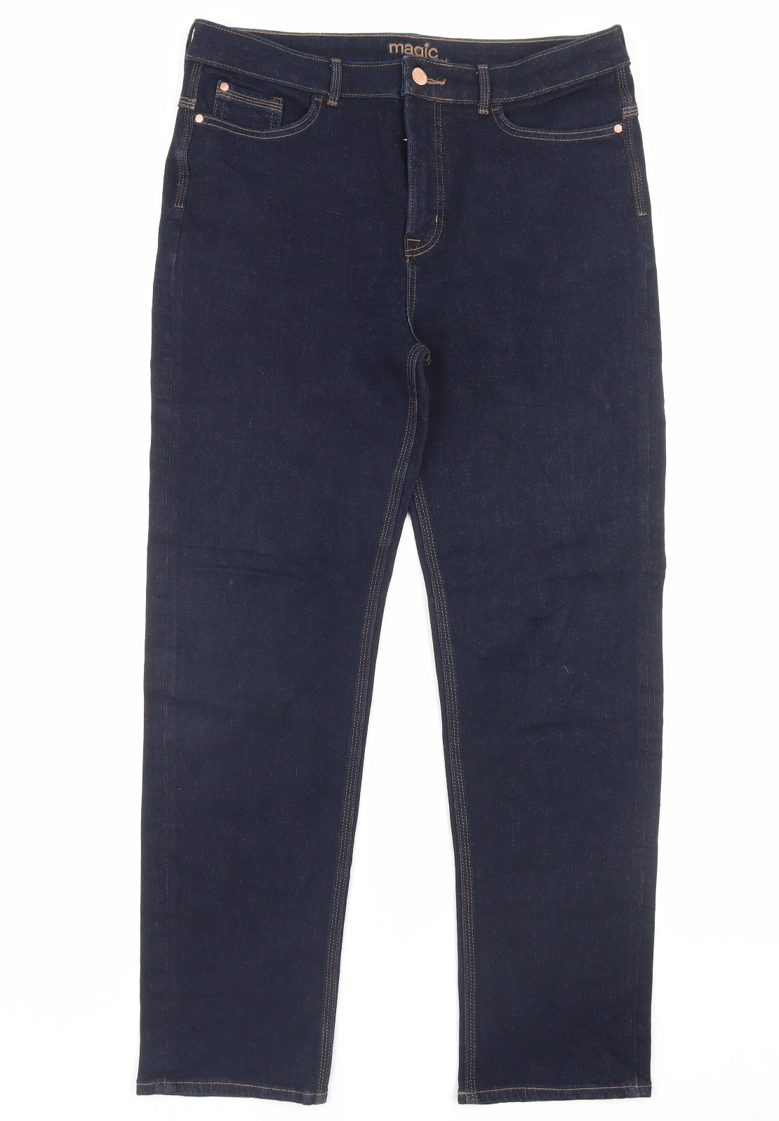 Marks and Spencer Womens Blue Cotton Straight Jeans Size 14 L28 in Regular Button