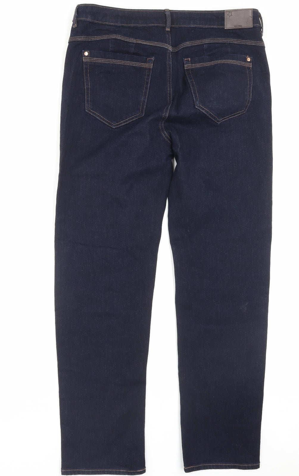 Marks and Spencer Womens Blue Cotton Straight Jeans Size 14 L28 in Regular Button