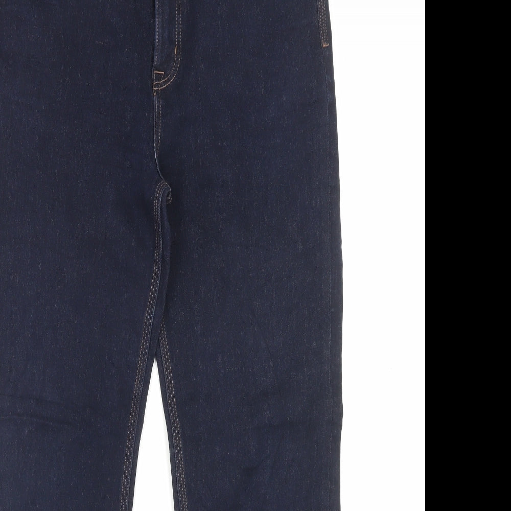 Marks and Spencer Womens Blue Cotton Straight Jeans Size 14 L28 in Regular Button
