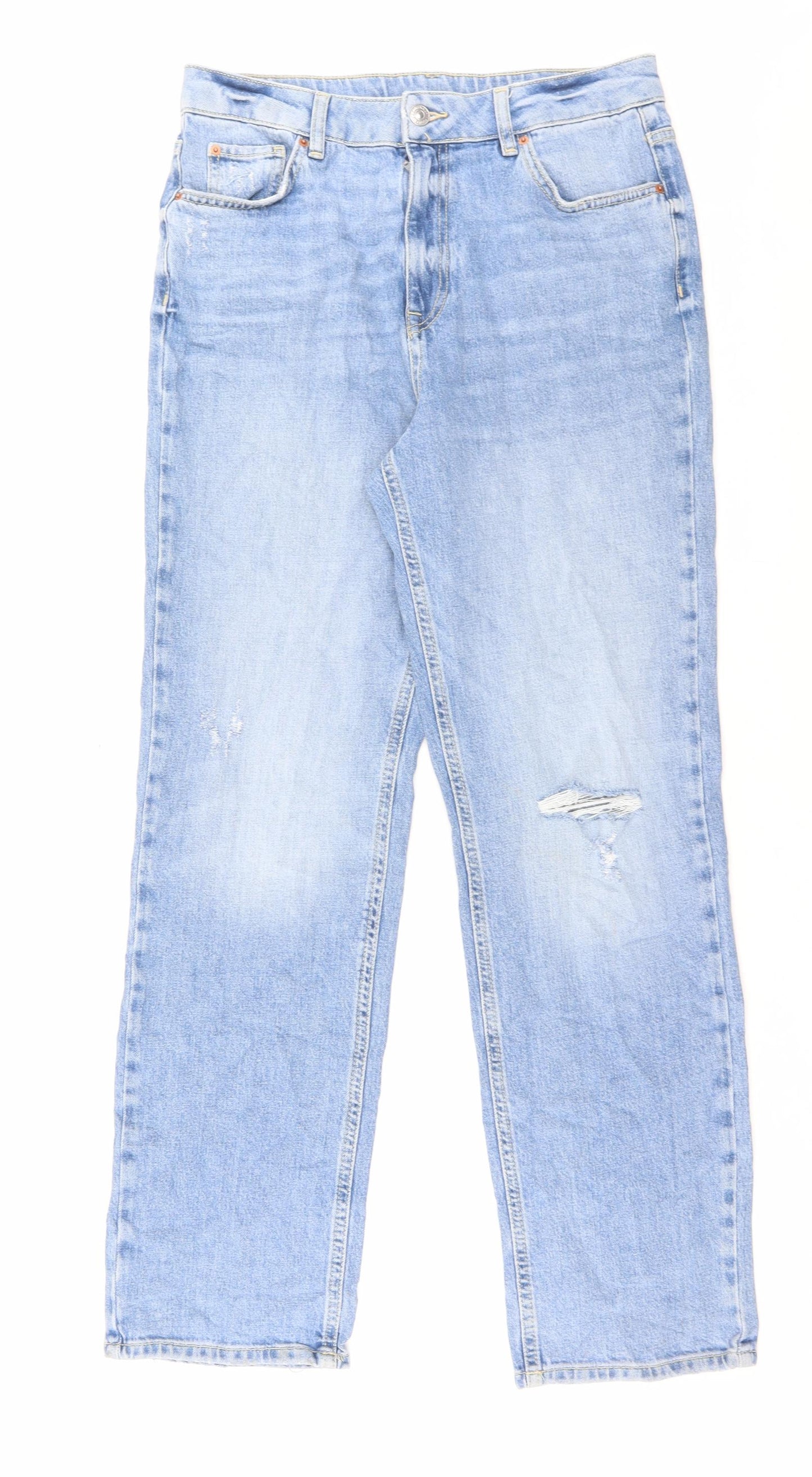 Marks and Spencer Womens Blue Cotton Straight Jeans Size 12 L30 in Regular Button