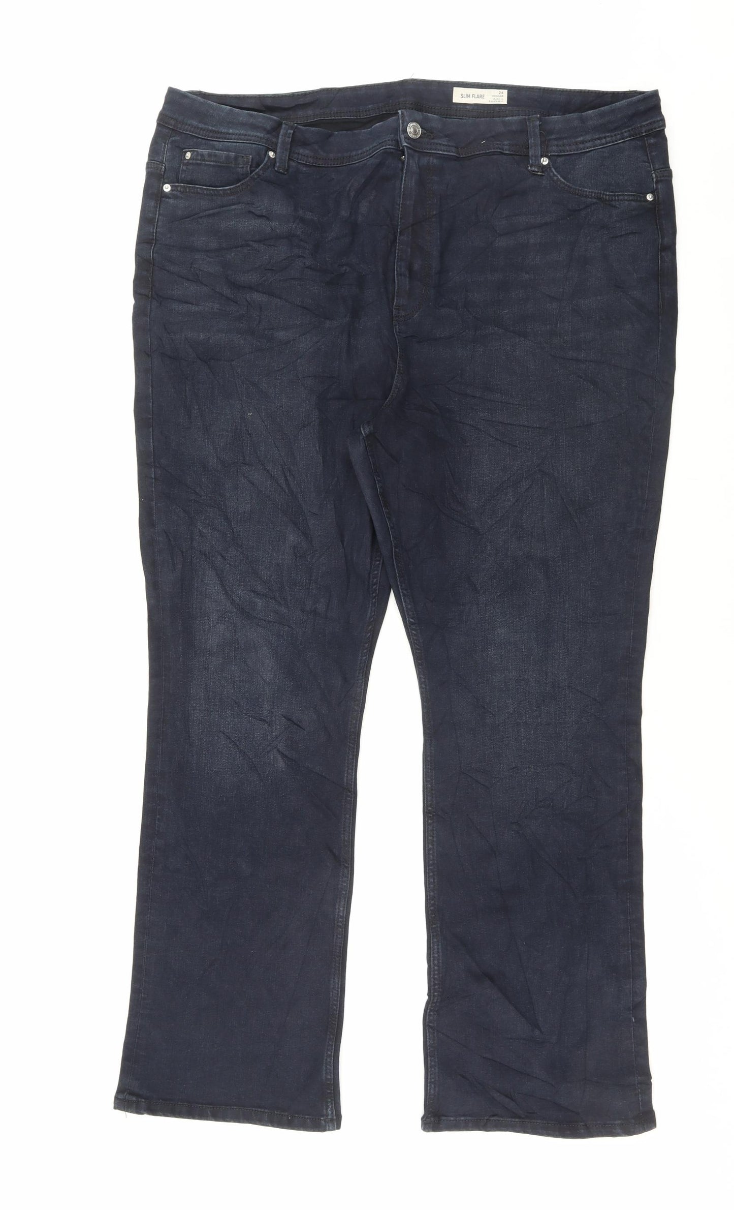 Marks and Spencer Womens Blue Cotton Flared Jeans Size 24 L30 in Slim Button