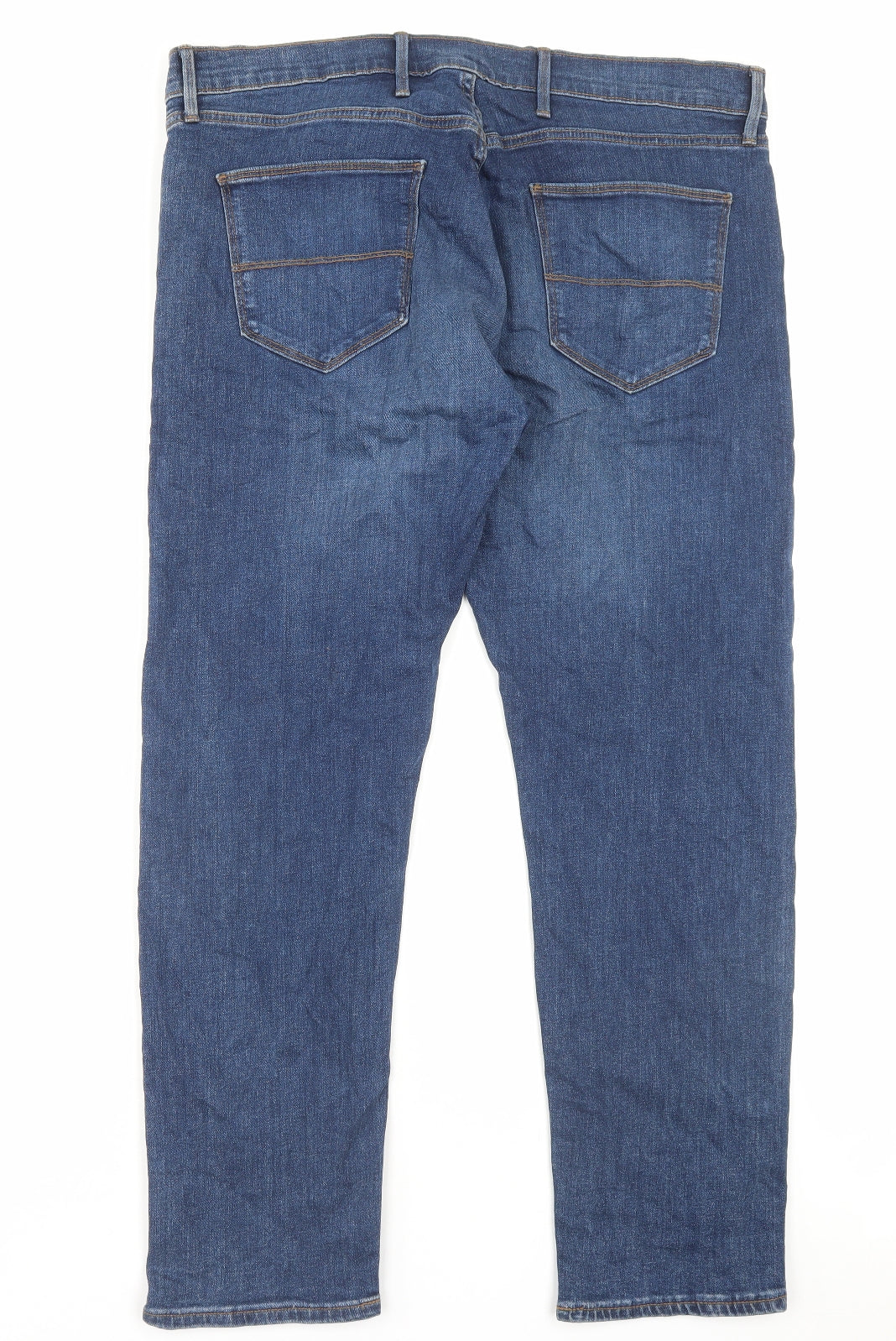 Marks and Spencer Mens Blue Cotton Straight Jeans Size 38 in L31 in Slim Button