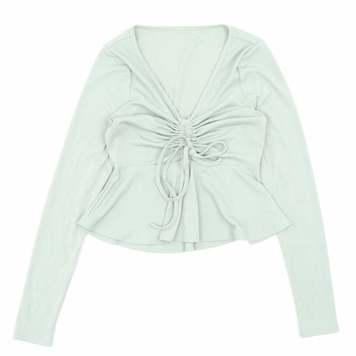SheIn Womens Green Polyester Basic T-Shirt Size XS V-Neck - Ruched Detail