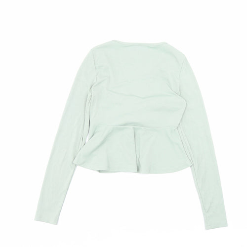 SheIn Womens Green Polyester Basic T-Shirt Size XS V-Neck - Ruched Detail