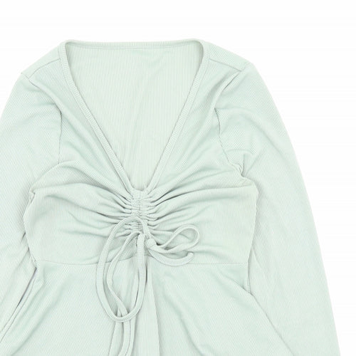 SheIn Womens Green Polyester Basic T-Shirt Size XS V-Neck - Ruched Detail
