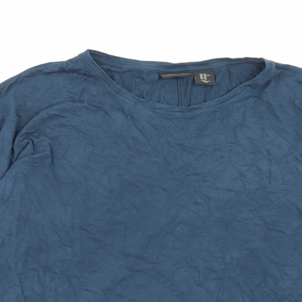 Rachel Zoe Womens Blue Viscose Basic T-Shirt Size XL Crew Neck