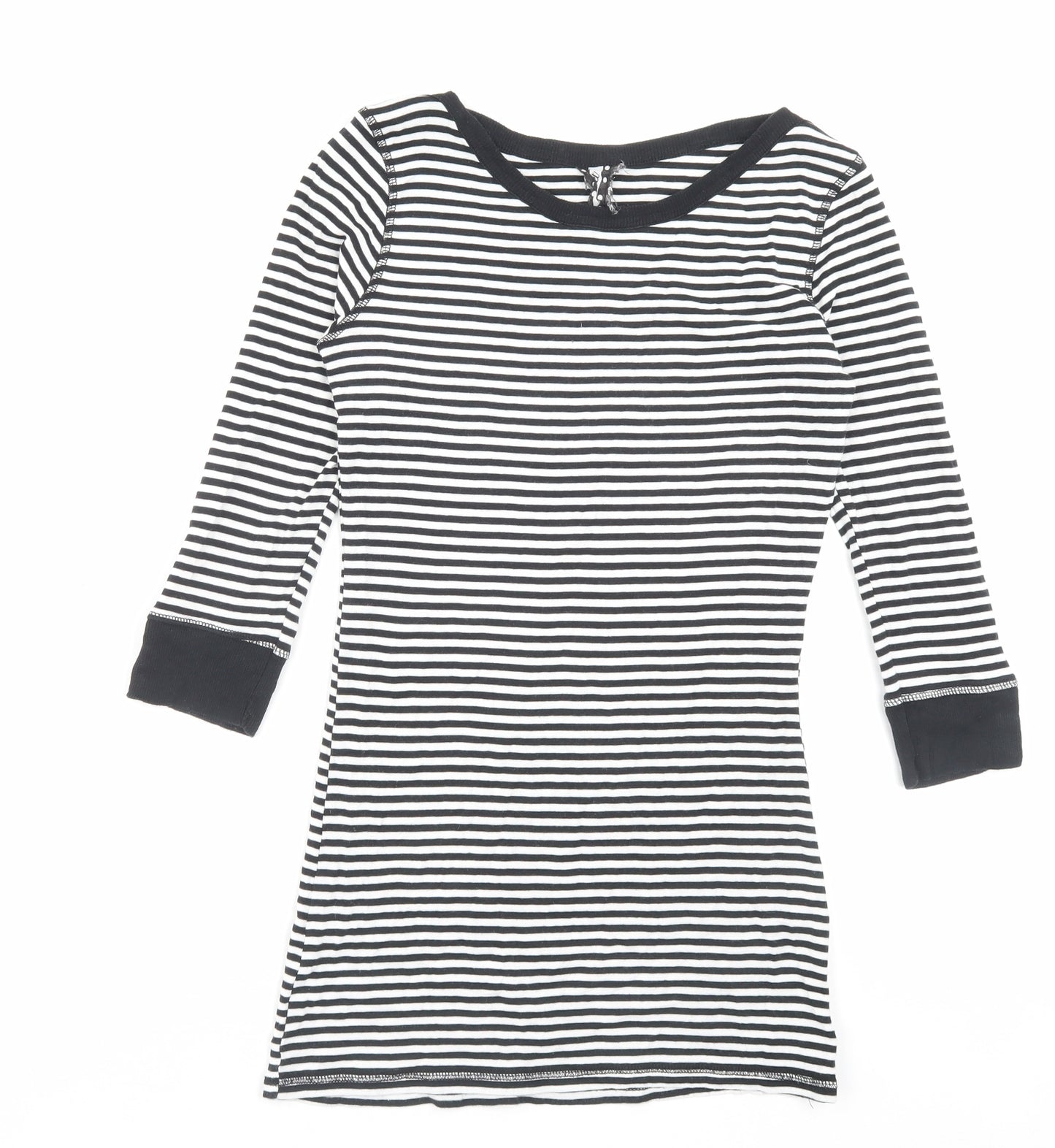 Marks and Spencer Womens White Striped Cotton Basic T-Shirt Size 10 Boat Neck