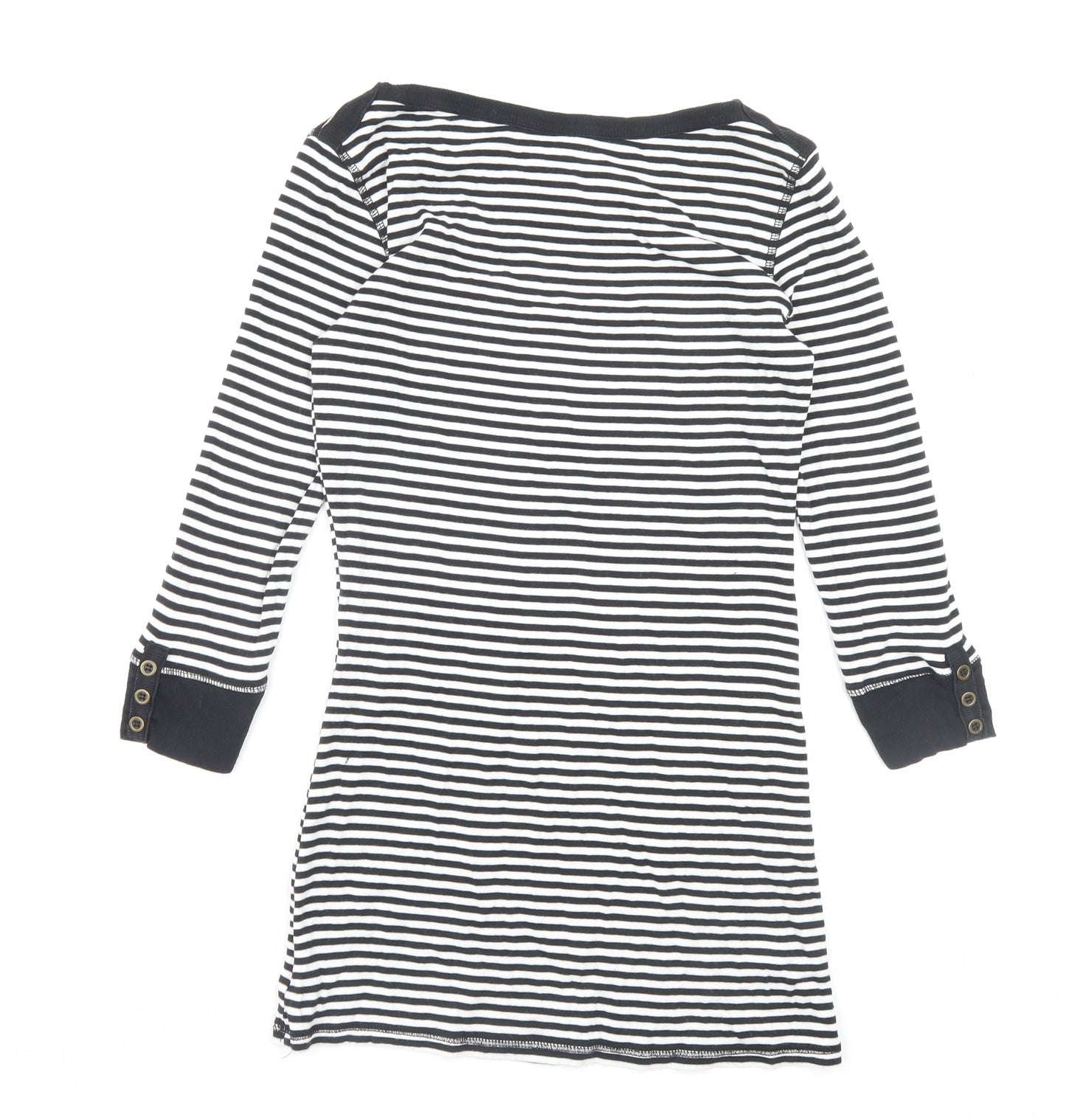 Marks and Spencer Womens White Striped Cotton Basic T-Shirt Size 10 Boat Neck