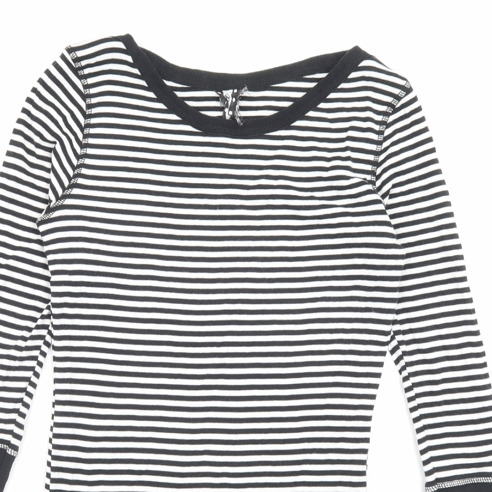 Marks and Spencer Womens White Striped Cotton Basic T-Shirt Size 10 Boat Neck