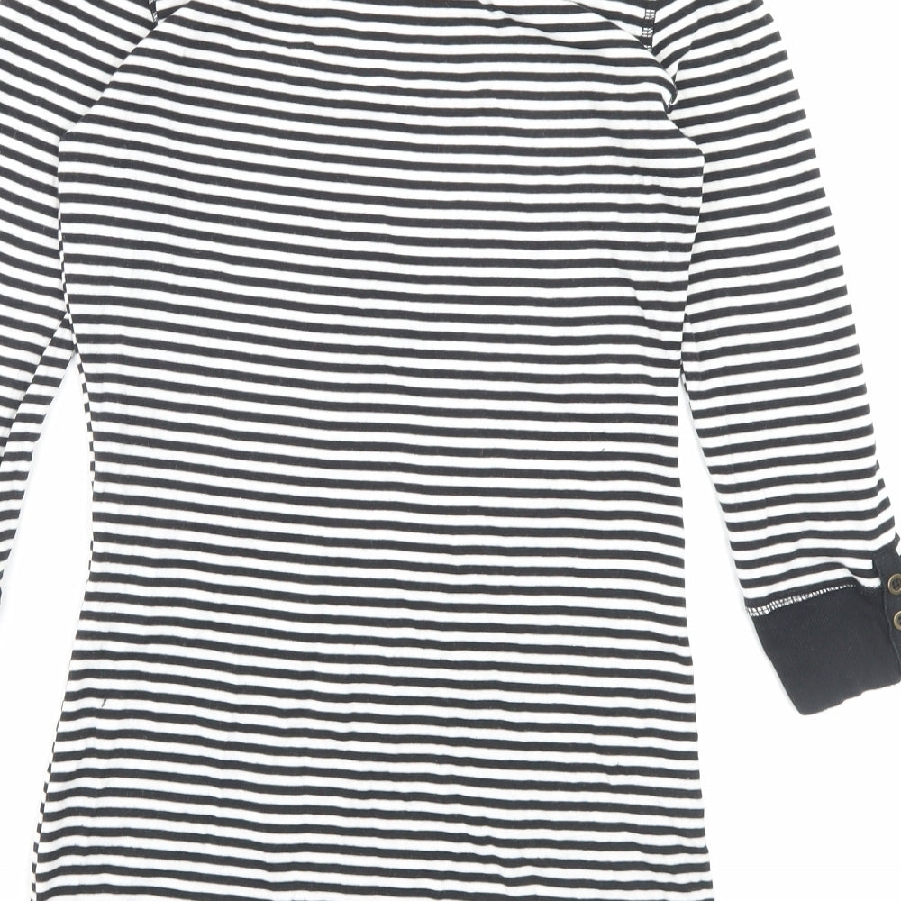 Marks and Spencer Womens White Striped Cotton Basic T-Shirt Size 10 Boat Neck
