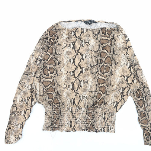 Dorothy Perkins Womens Brown Animal Print Viscose Basic T-Shirt Size 8 Boat Neck