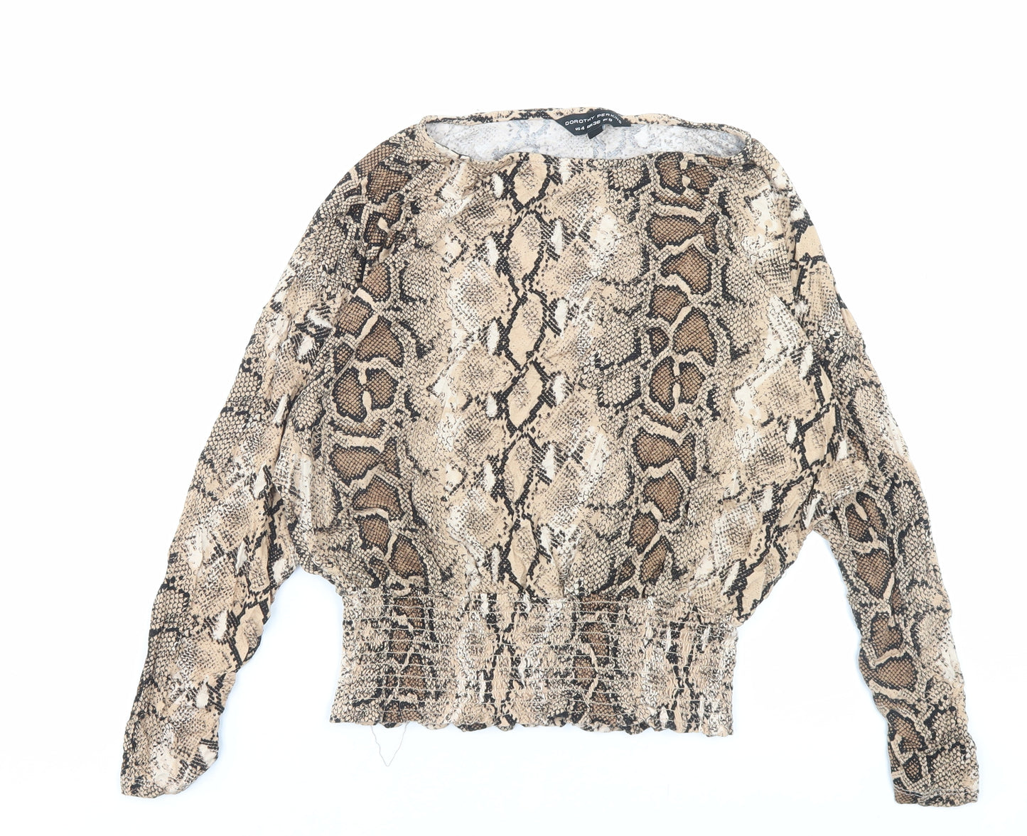 Dorothy Perkins Womens Brown Animal Print Viscose Basic T-Shirt Size 8 Boat Neck