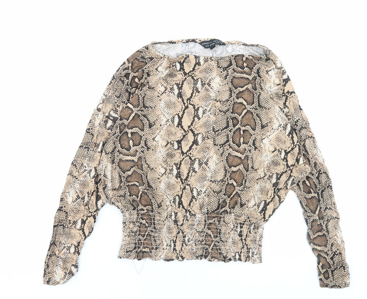 Dorothy Perkins Womens Brown Animal Print Viscose Basic T-Shirt Size 8 Boat Neck