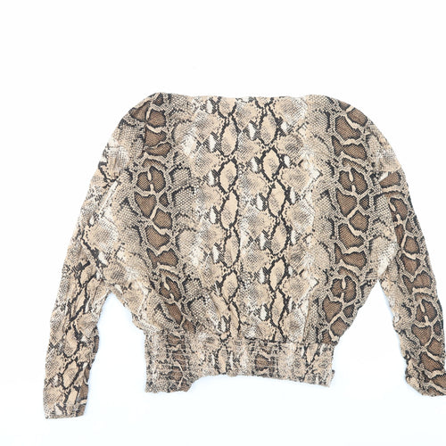 Dorothy Perkins Womens Brown Animal Print Viscose Basic T-Shirt Size 8 Boat Neck