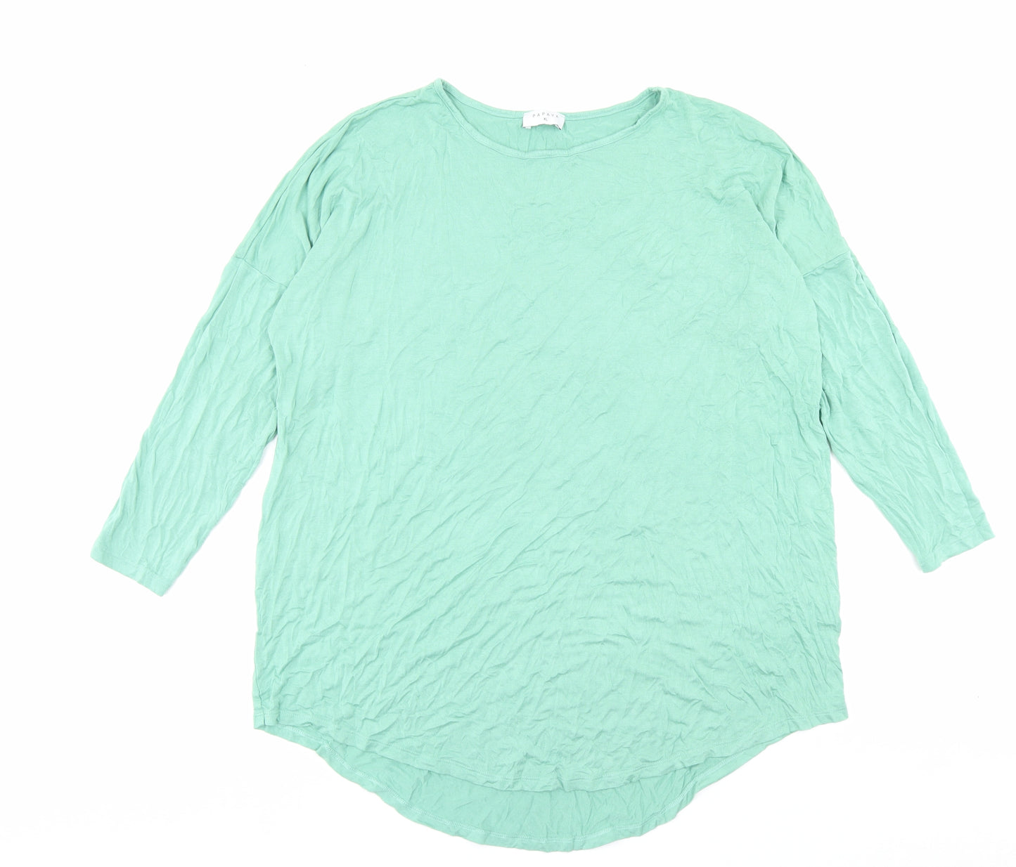 Papaya Womens Green Viscose Basic T-Shirt Size XL Crew Neck