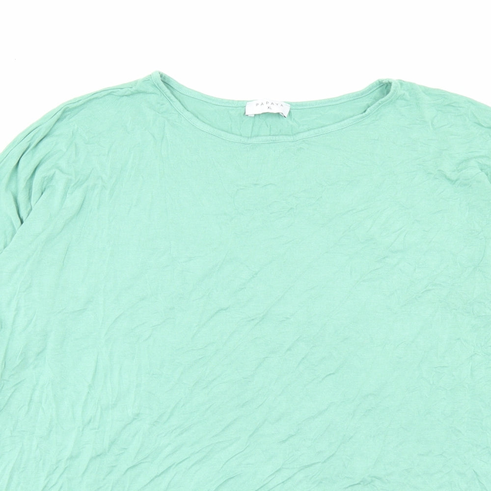 Papaya Womens Green Viscose Basic T-Shirt Size XL Crew Neck