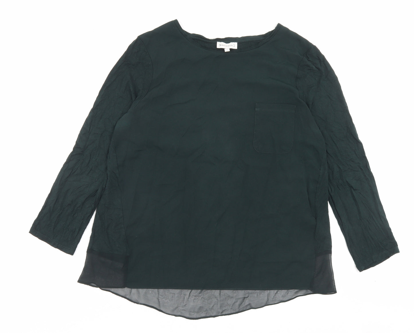 Warehouse Womens Green Viscose Basic T-Shirt Size 12 Crew Neck - Pocket Detail