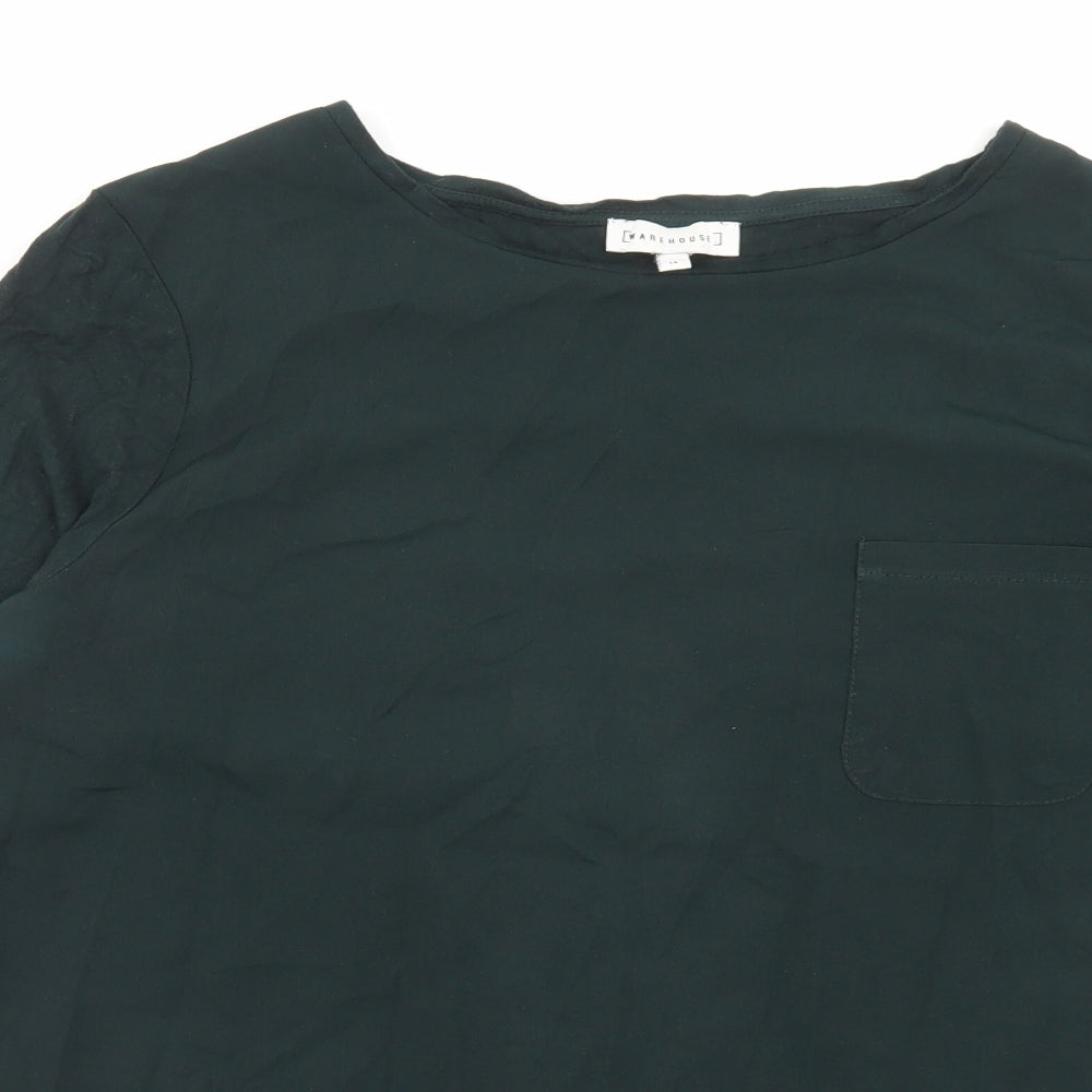 Warehouse Womens Green Viscose Basic T-Shirt Size 12 Crew Neck - Pocket Detail