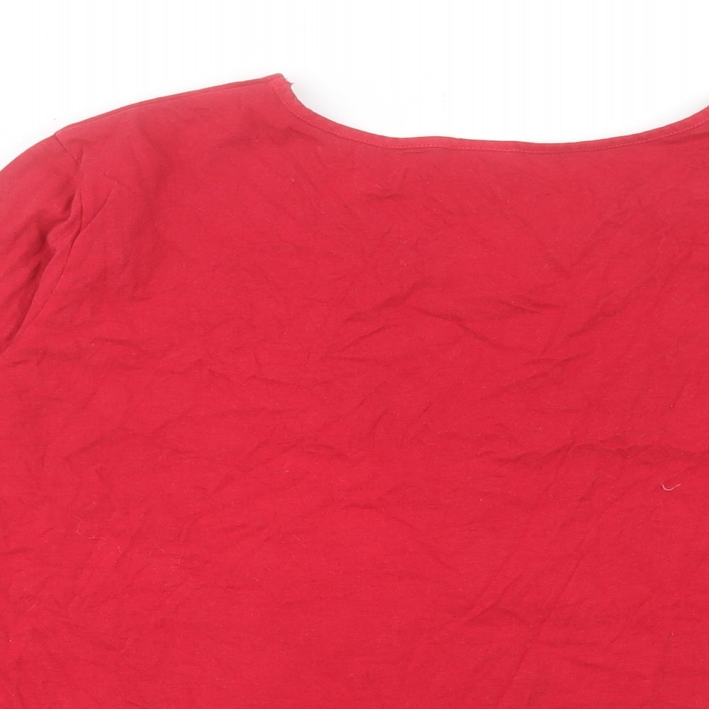 Damart Womens Red Cotton Basic T-Shirt Size L V-Neck - Its Winter Time