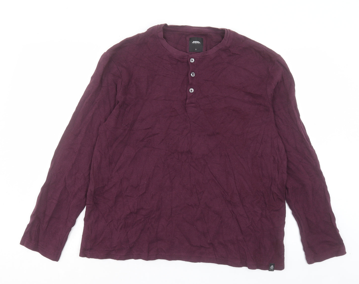 Burton Mens Purple Cotton T-Shirt Size L Henley