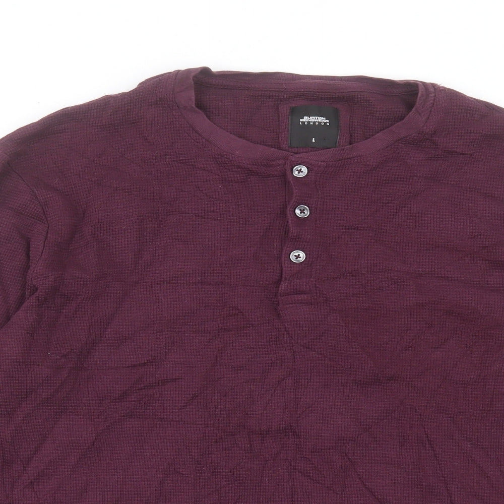 Burton Mens Purple Cotton T-Shirt Size L Henley