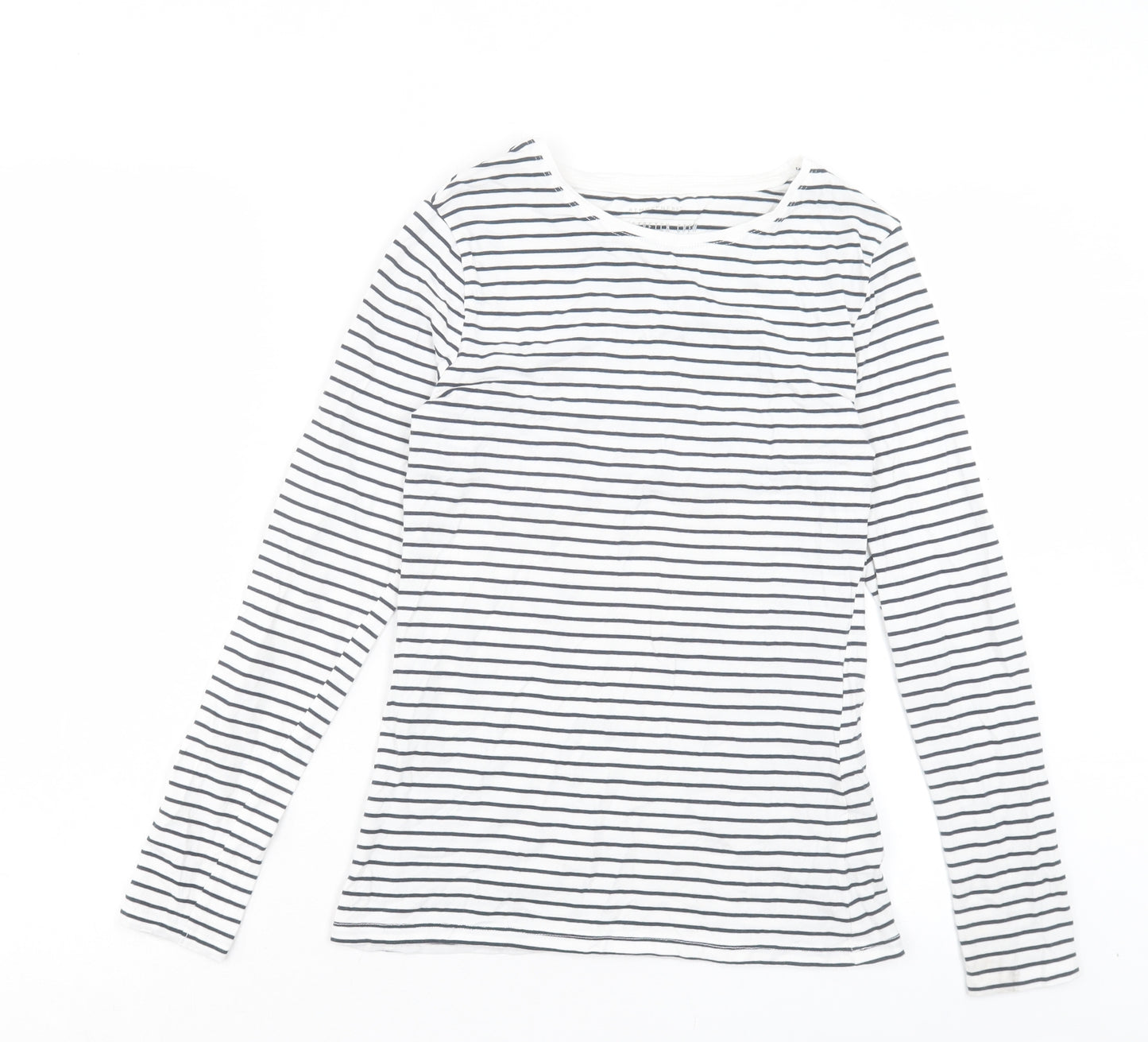 Atmosphere Womens White Striped Cotton Basic T-Shirt Size 10 Crew Neck
