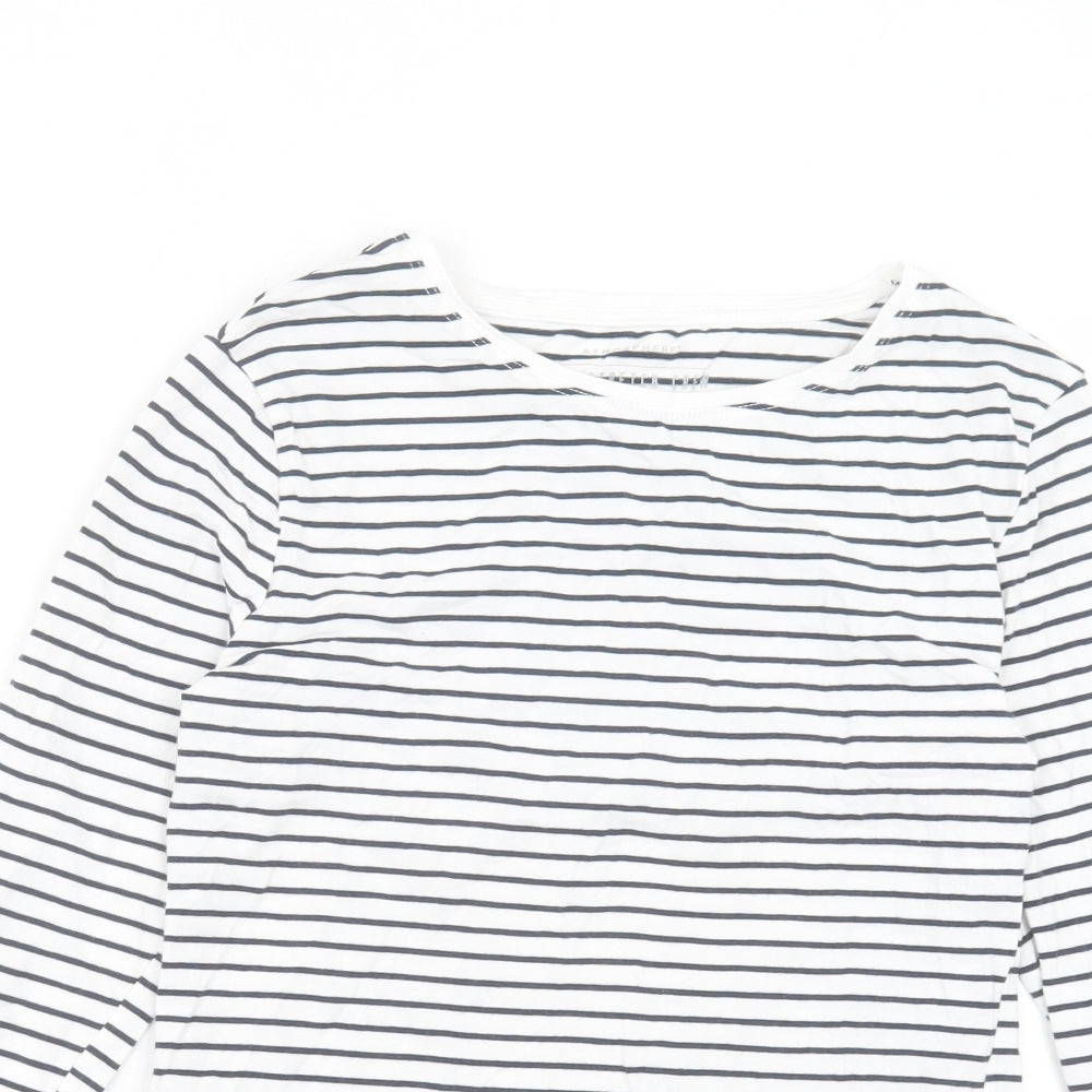 Atmosphere Womens White Striped Cotton Basic T-Shirt Size 10 Crew Neck