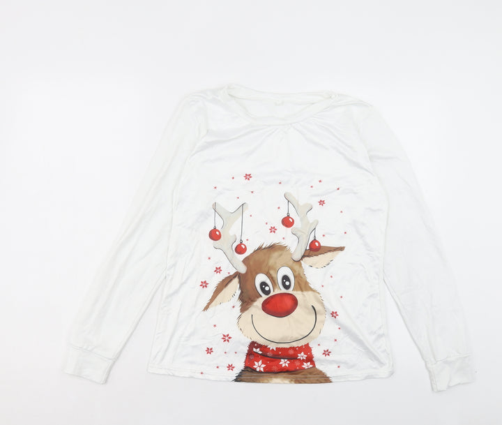 Preworn Womens White Polyester Pullover Sweatshirt Size S Pullover - Reindeer