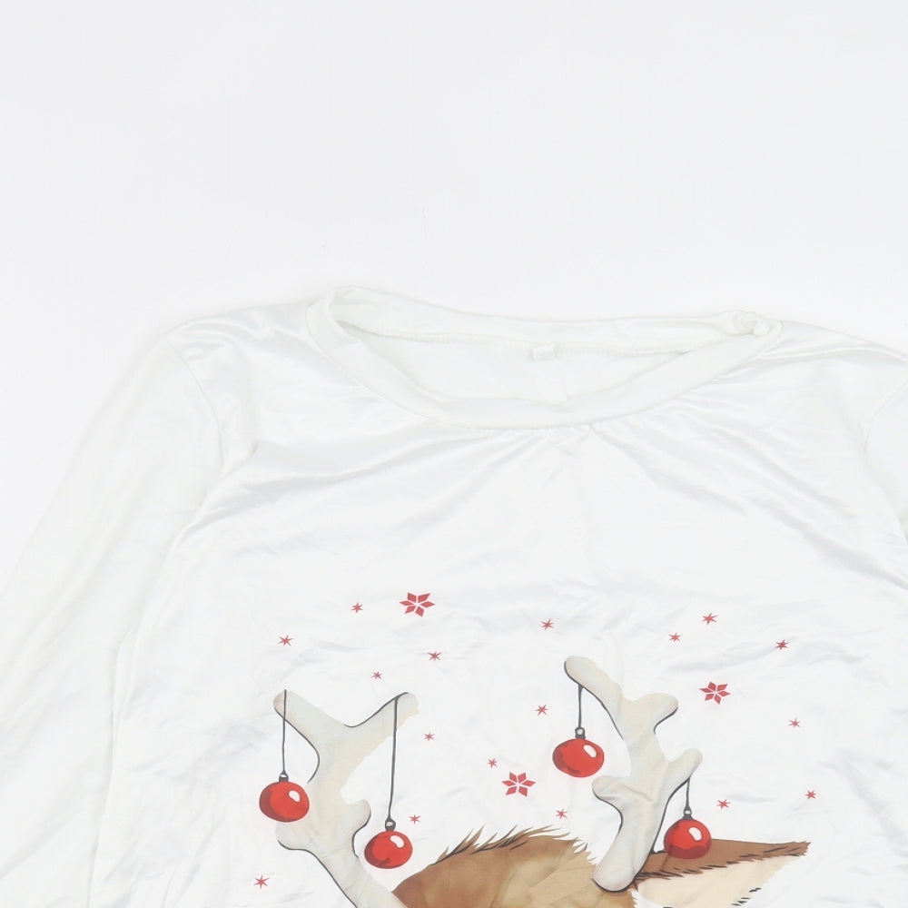 Preworn Womens White Polyester Pullover Sweatshirt Size S Pullover - Reindeer