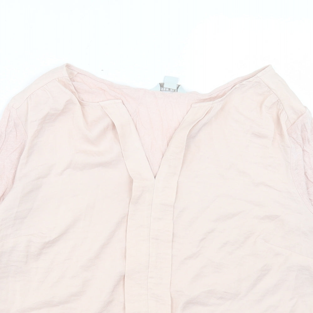 Monsoon Womens Pink Linen Basic T-Shirt Size 14 V-Neck