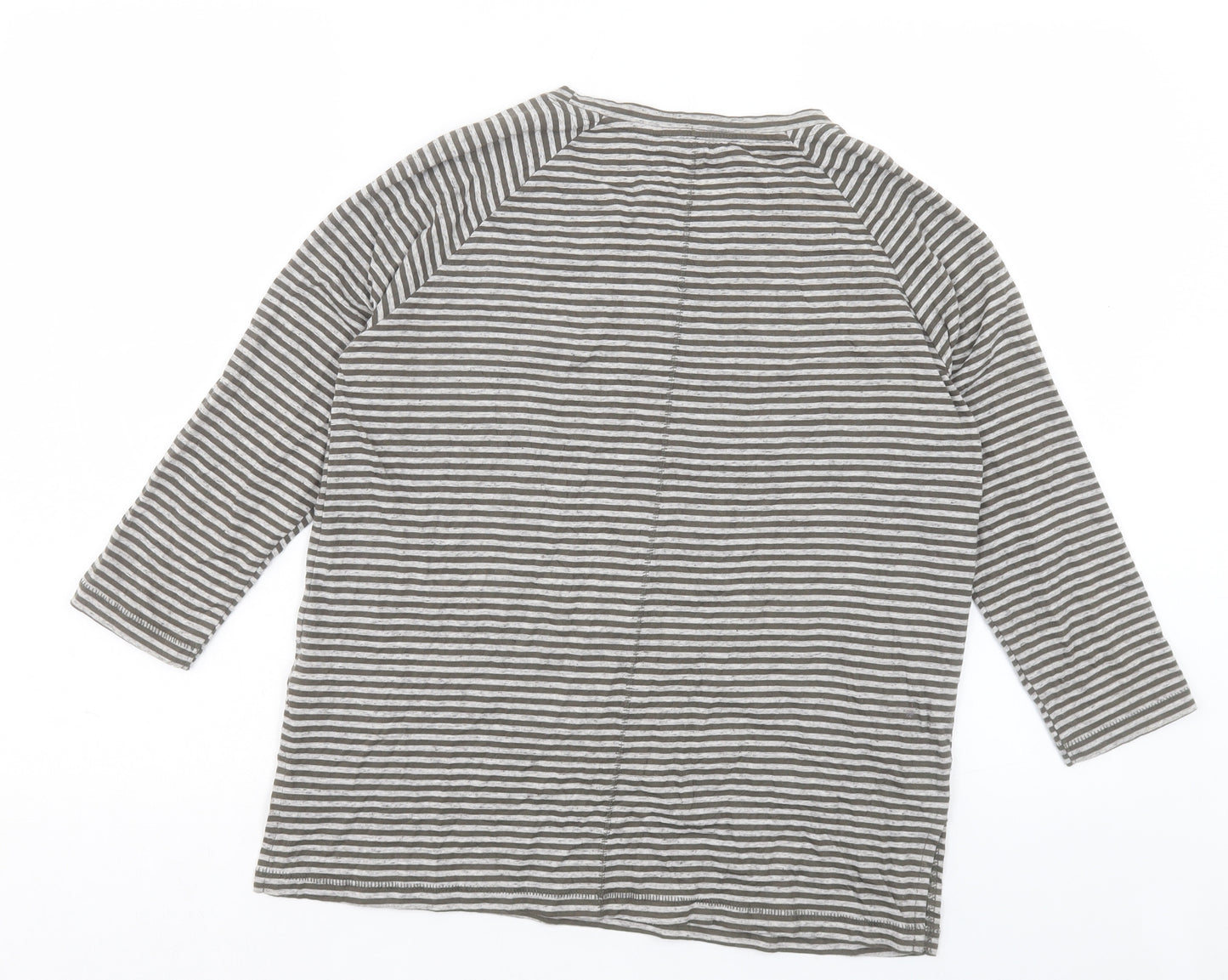 Marks and Spencer Womens Green Striped Cotton Basic T-Shirt Size 8 Crew Neck