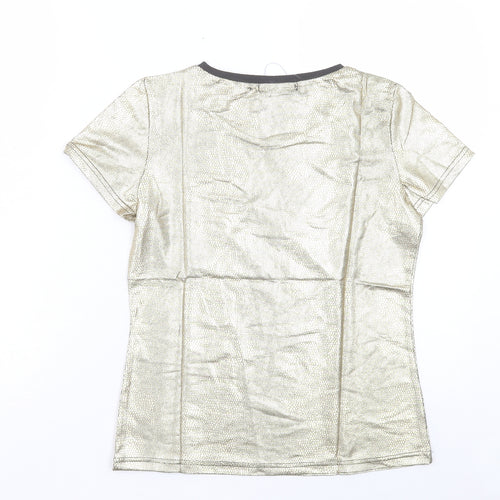 Up Tou Collection Womens Gold Polyester Basic T-Shirt Size S Crew Neck