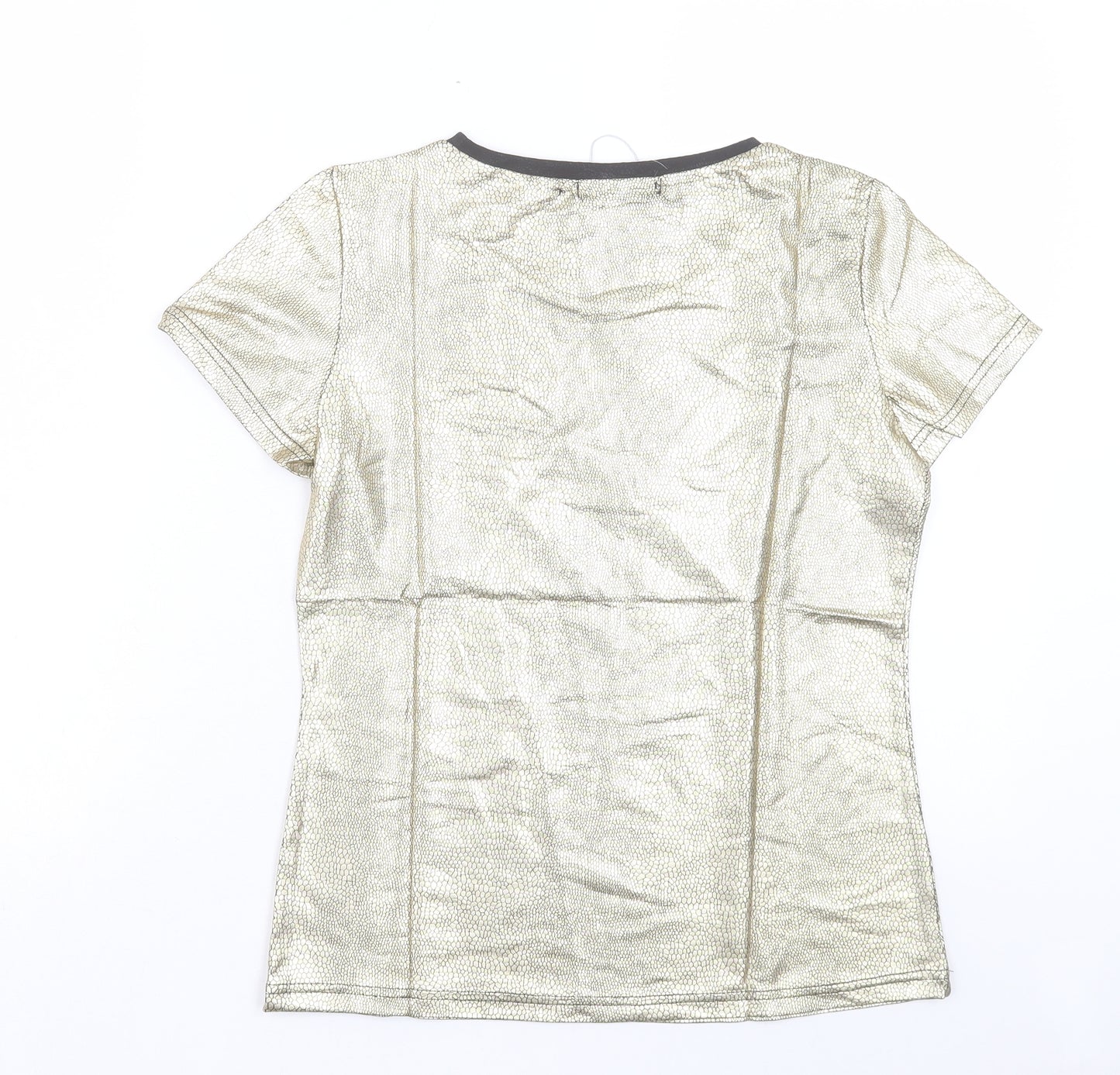 Up Tou Collection Womens Gold Polyester Basic T-Shirt Size S Crew Neck