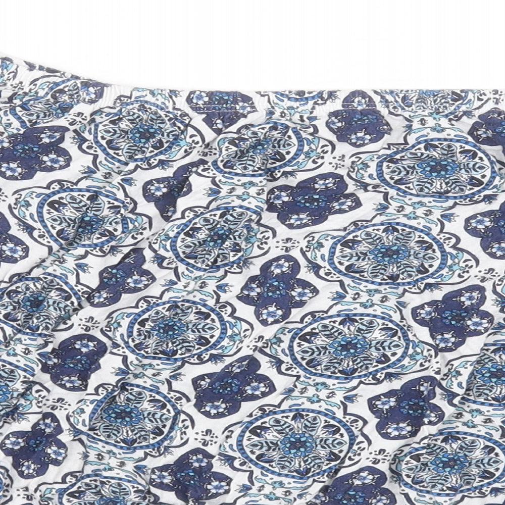 H&M Womens Blue Paisley Viscose Cropped T-Shirt Size L Off the Shoulder