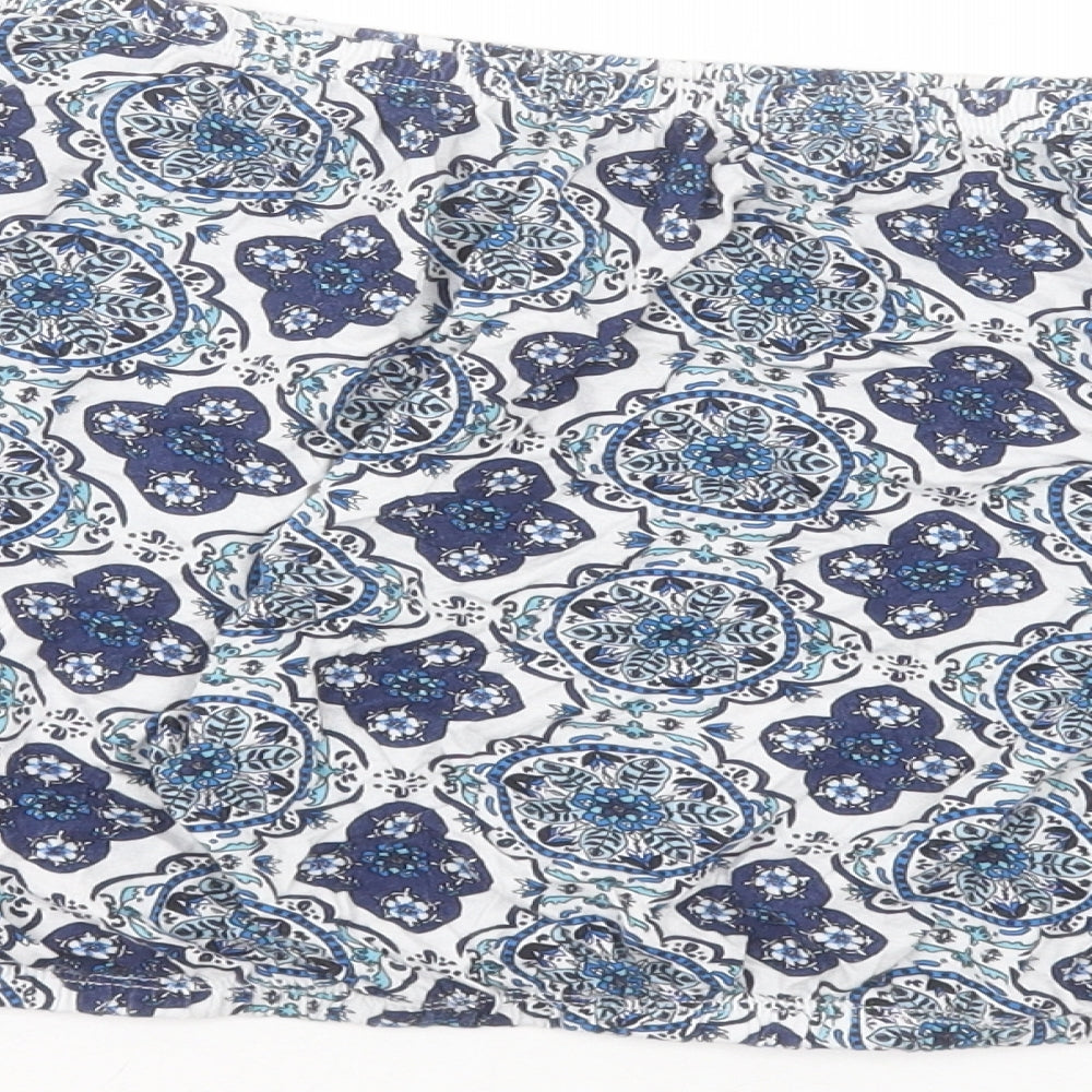 H&M Womens Blue Paisley Viscose Cropped T-Shirt Size L Off the Shoulder