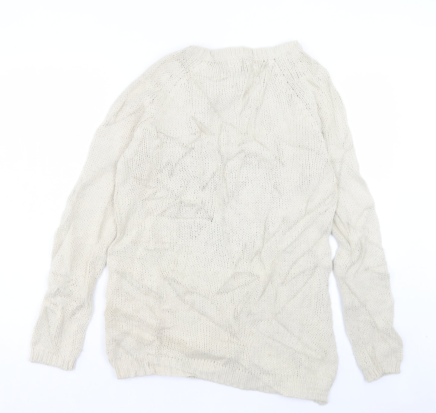 River Island Womens Beige Crew Neck Acrylic Pullover Jumper Size 8 - Heart